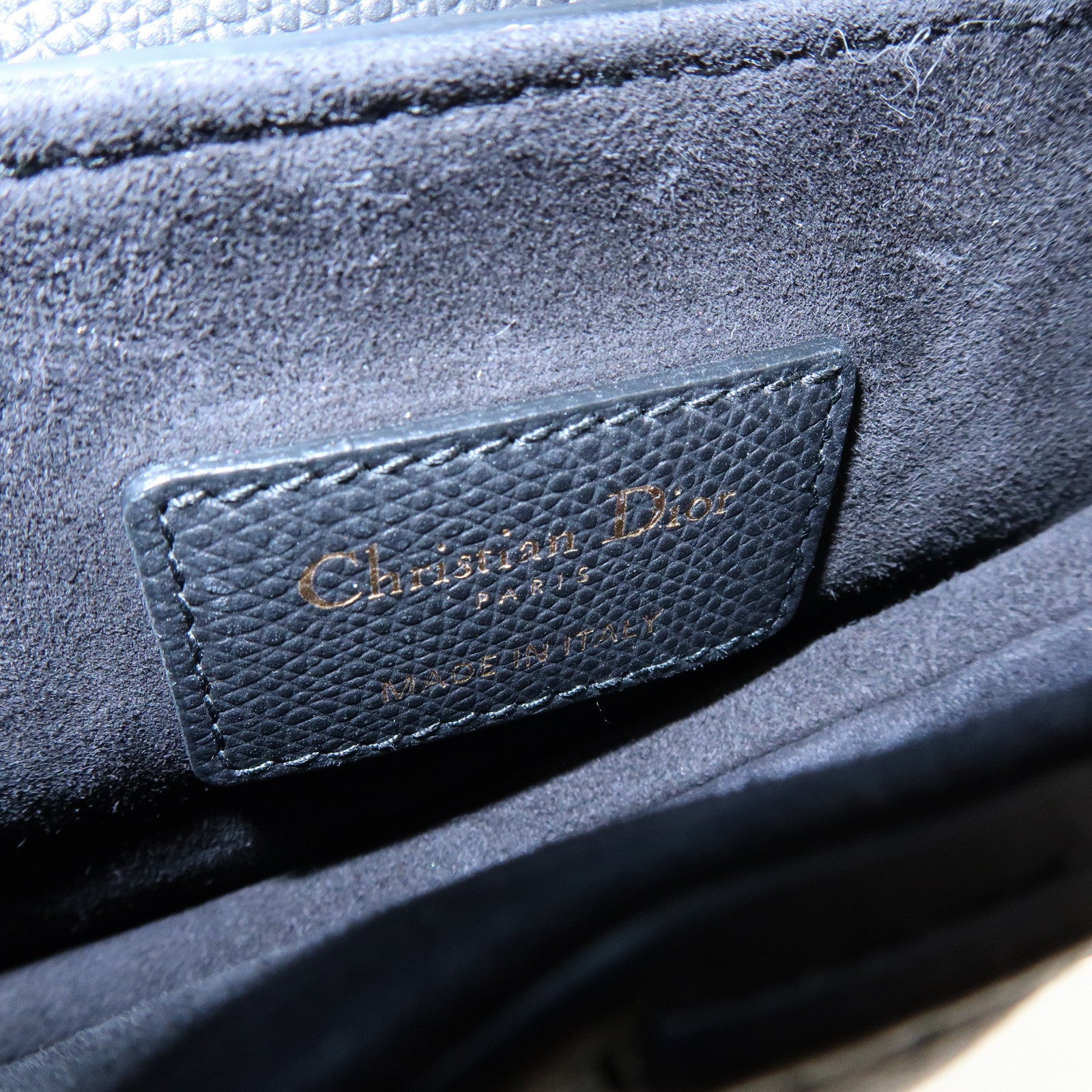 Christian Dior CD Logo Saddle Bag Leather Hand Bag Black