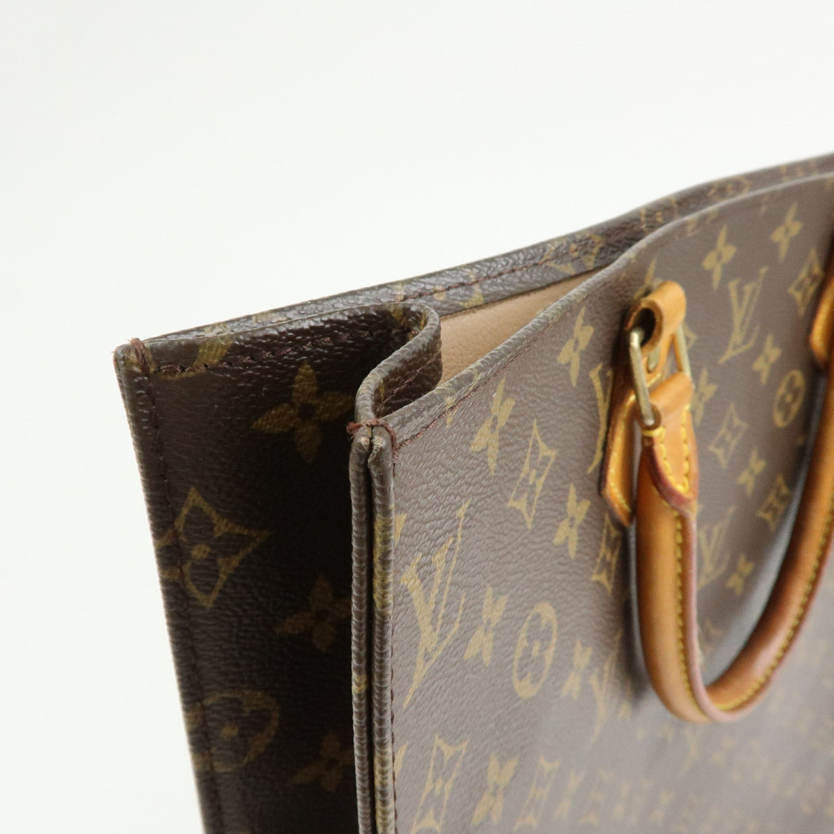Louis Vuitton Monogram Sac Plat Tote Bag Hand Bag Brown M51140