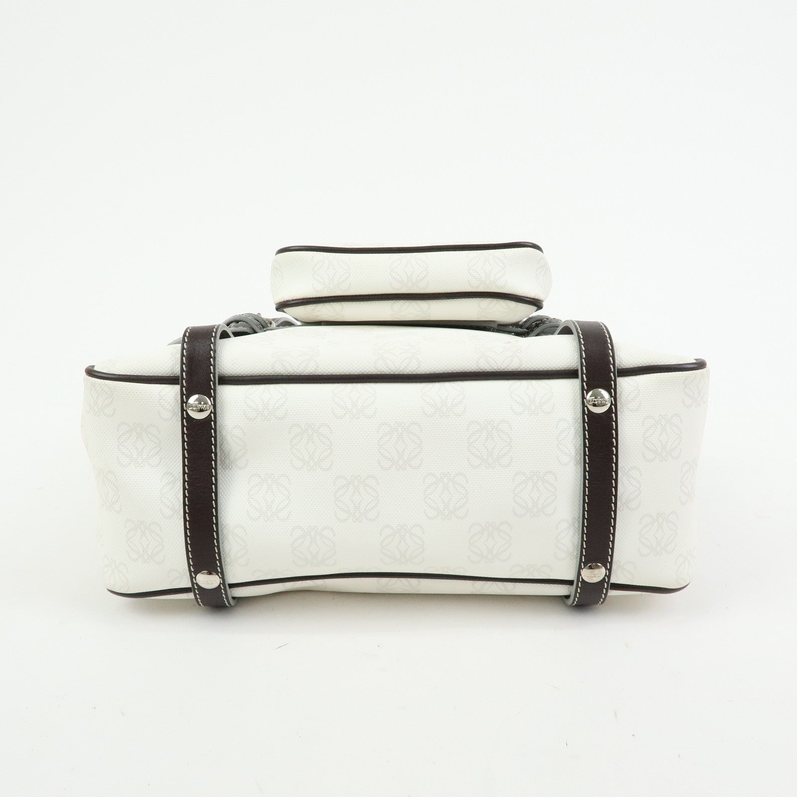 LOEWE Anagram PVC Leather Hand Bag Boston Bag White Dark Brown