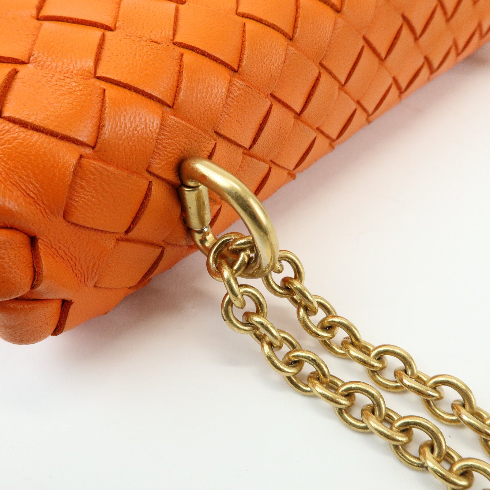 BOTTEGA VENETA Intrecciato Leather Chain Shoulder Bag Orange