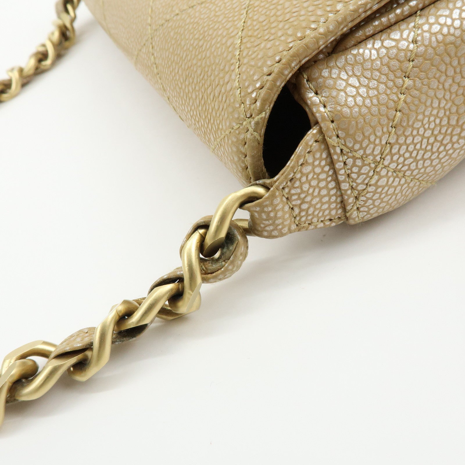 CHANEL COCO Mark Matelasse Caviarskin Flap Chain Shoulder Bag Beige