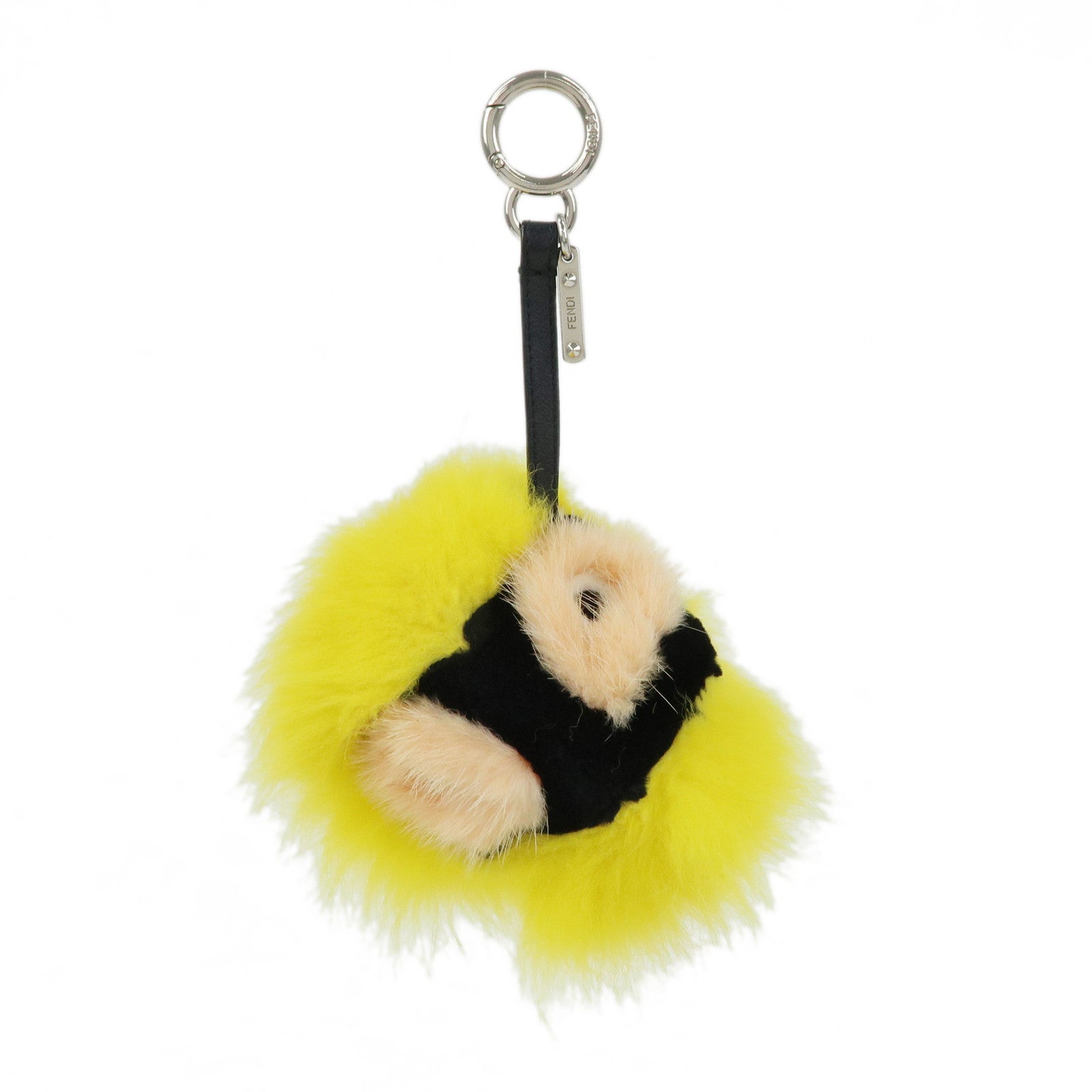 FENDI Monster Fur Leather Bag Charm Key Chain Yellow Black
