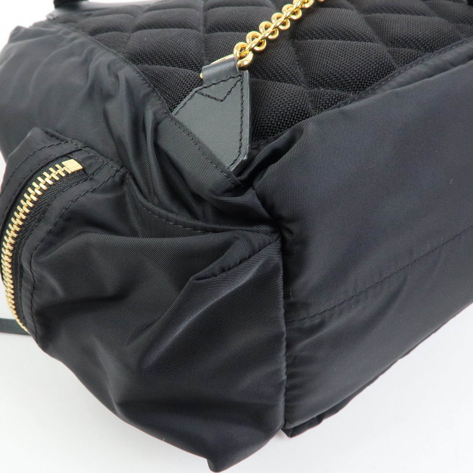 BURBERRY Nylon Leather Backpack Rucksack Gold Chain Black