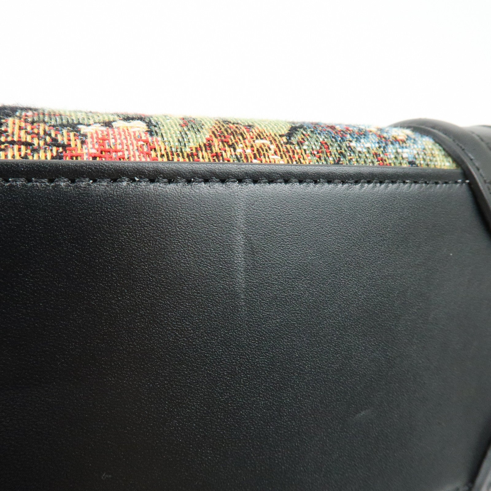 CELINE Luggage Jaquard Canvas Leathre Flower 2Way Shoulder Bag Black