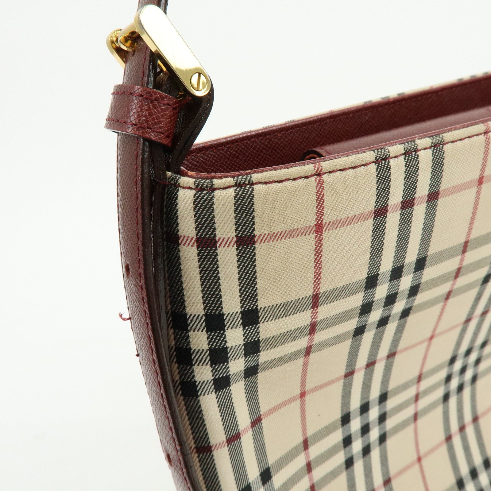 BURBERRY Nova Plaid Canvas Leather Shoulder Bag Hand Bag Beige Bordeaux