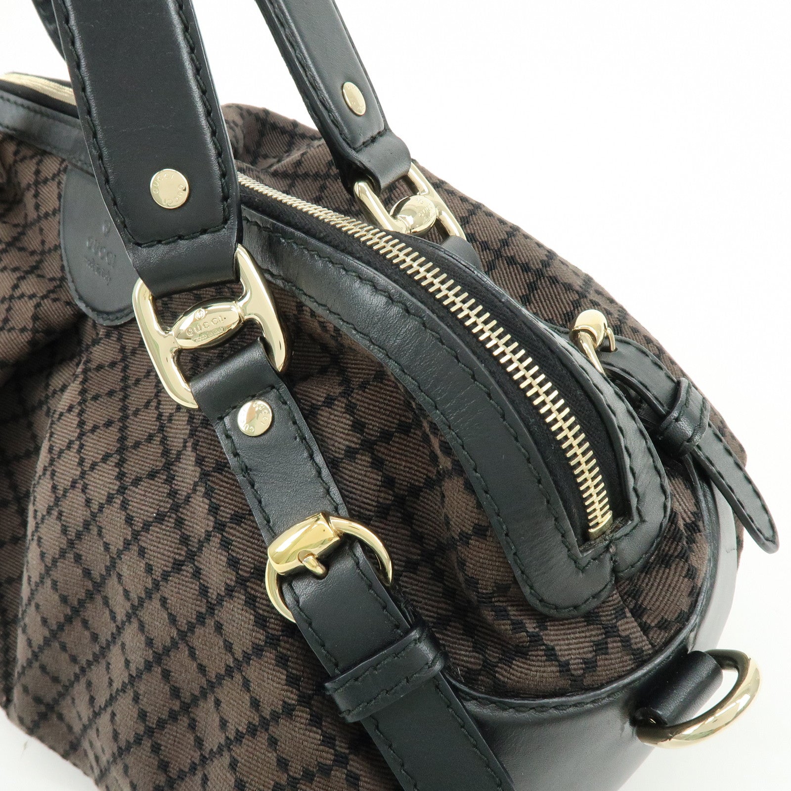 GUCCI Diamante Canvas Leather Shoulder Bag Boston Bag Black 269930