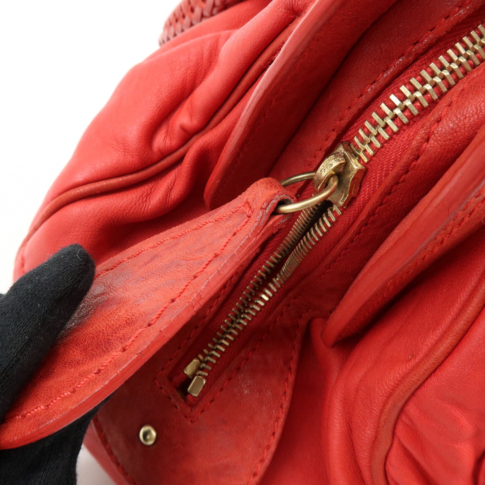 Christian Dior My Dior Logo Leather Hand Bag Satchel Bag Red
