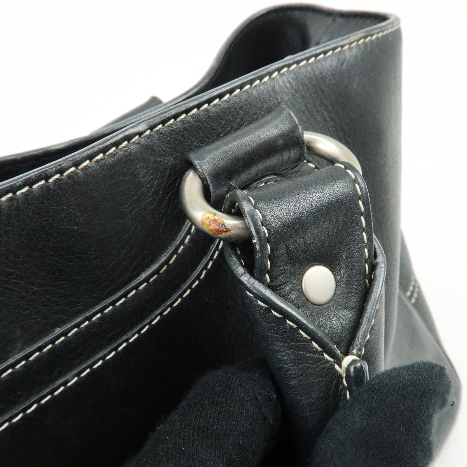 CELINE Macadam Boogie Bag Leather Hand Bag Tote Bag Black