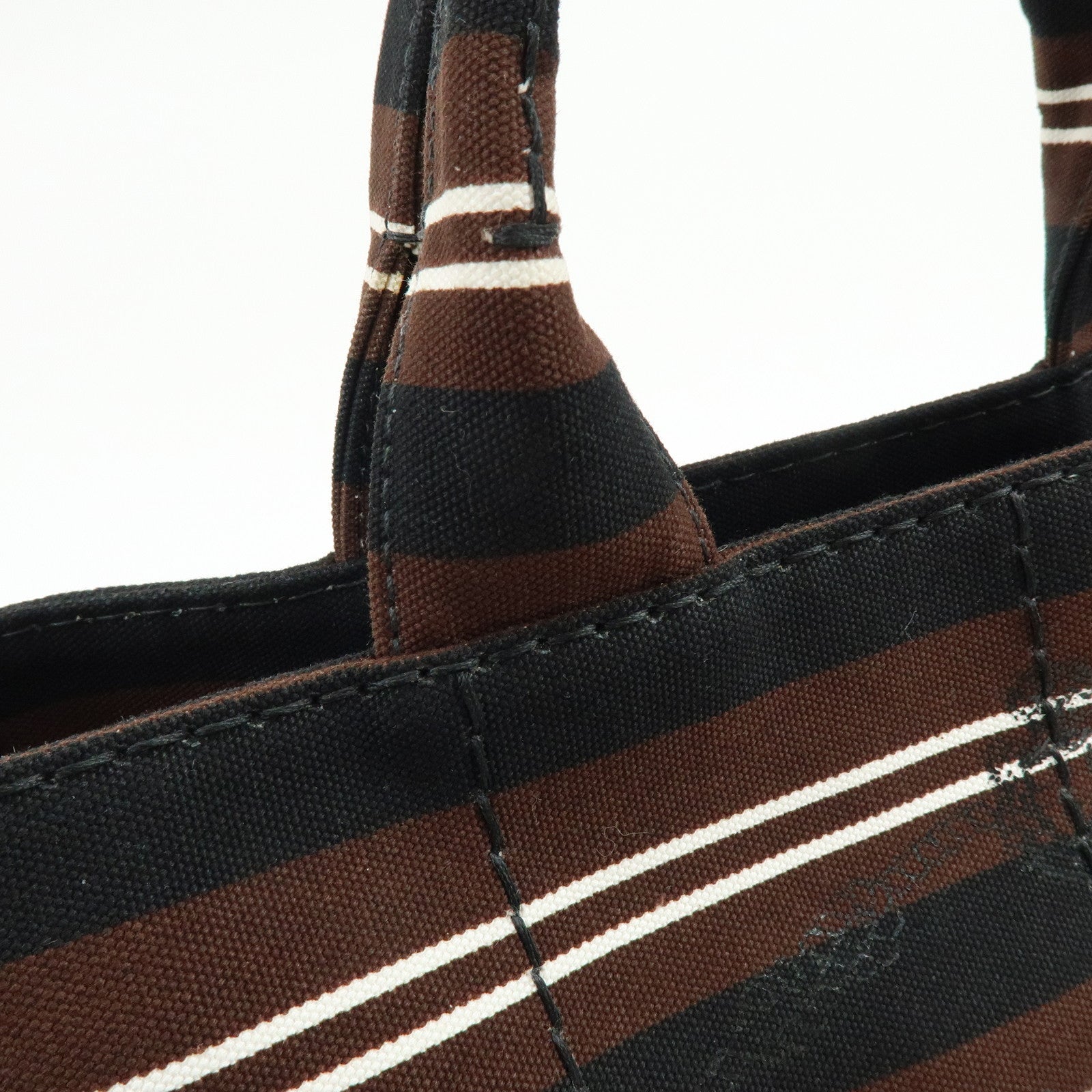 PRADA Canapa Triangle Logo Canvas 2Way Bag Hand Bag Striped B2642B
