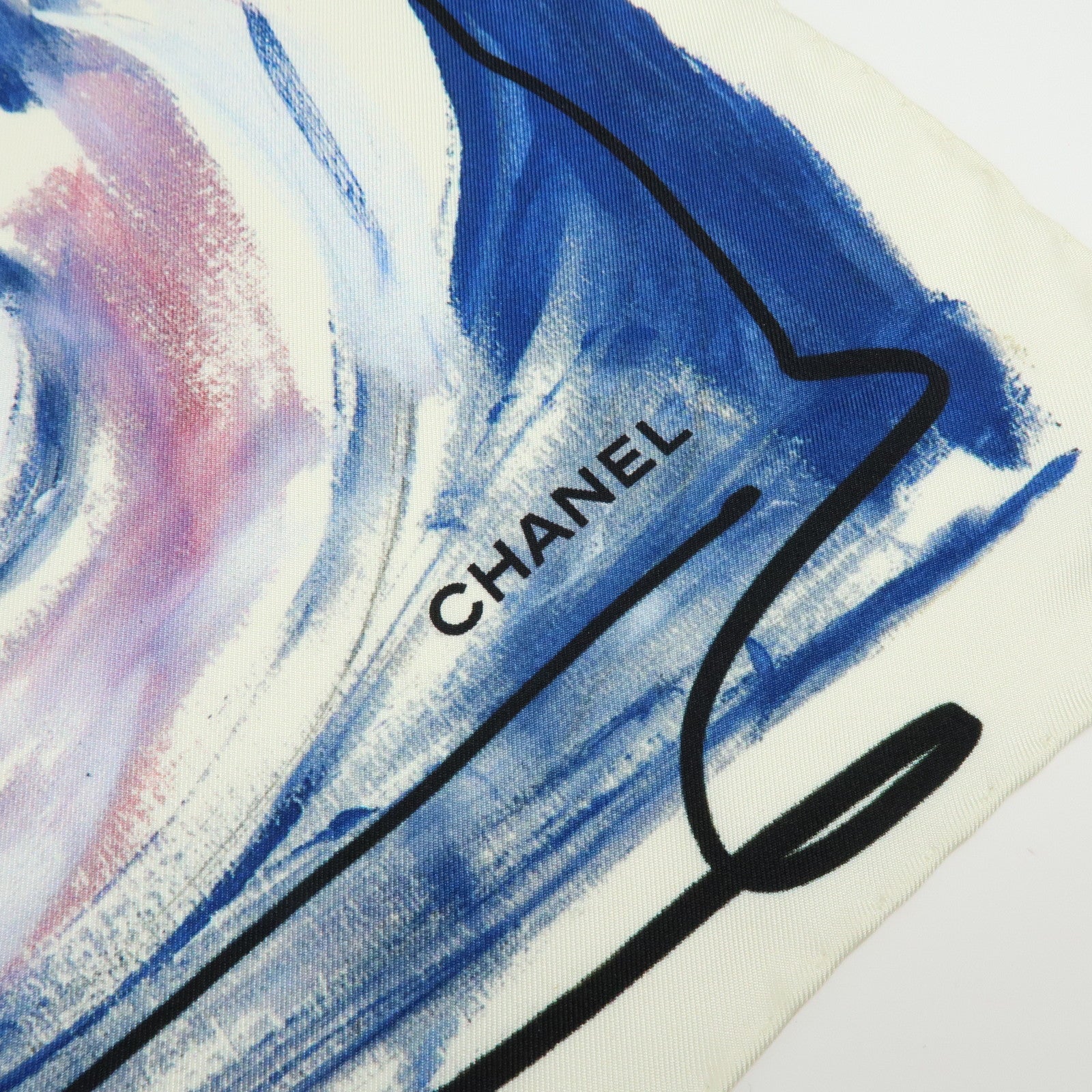 CHANEL Silk 100% Scarf Graffiti Painting LOVE  White Blue Red Black