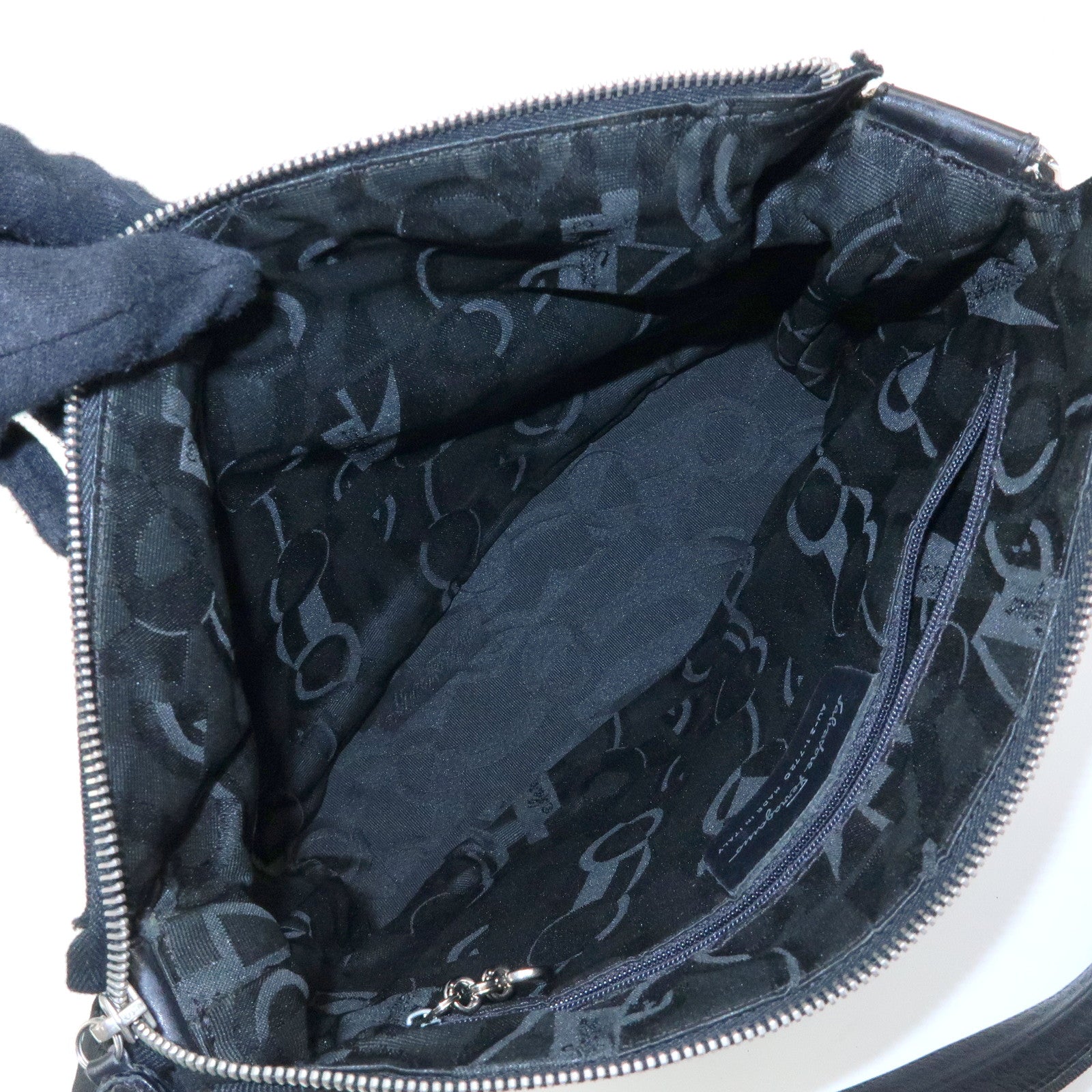 Ferragamo Vara Canvas Leather Shoulder Bag Hand Bag Black
