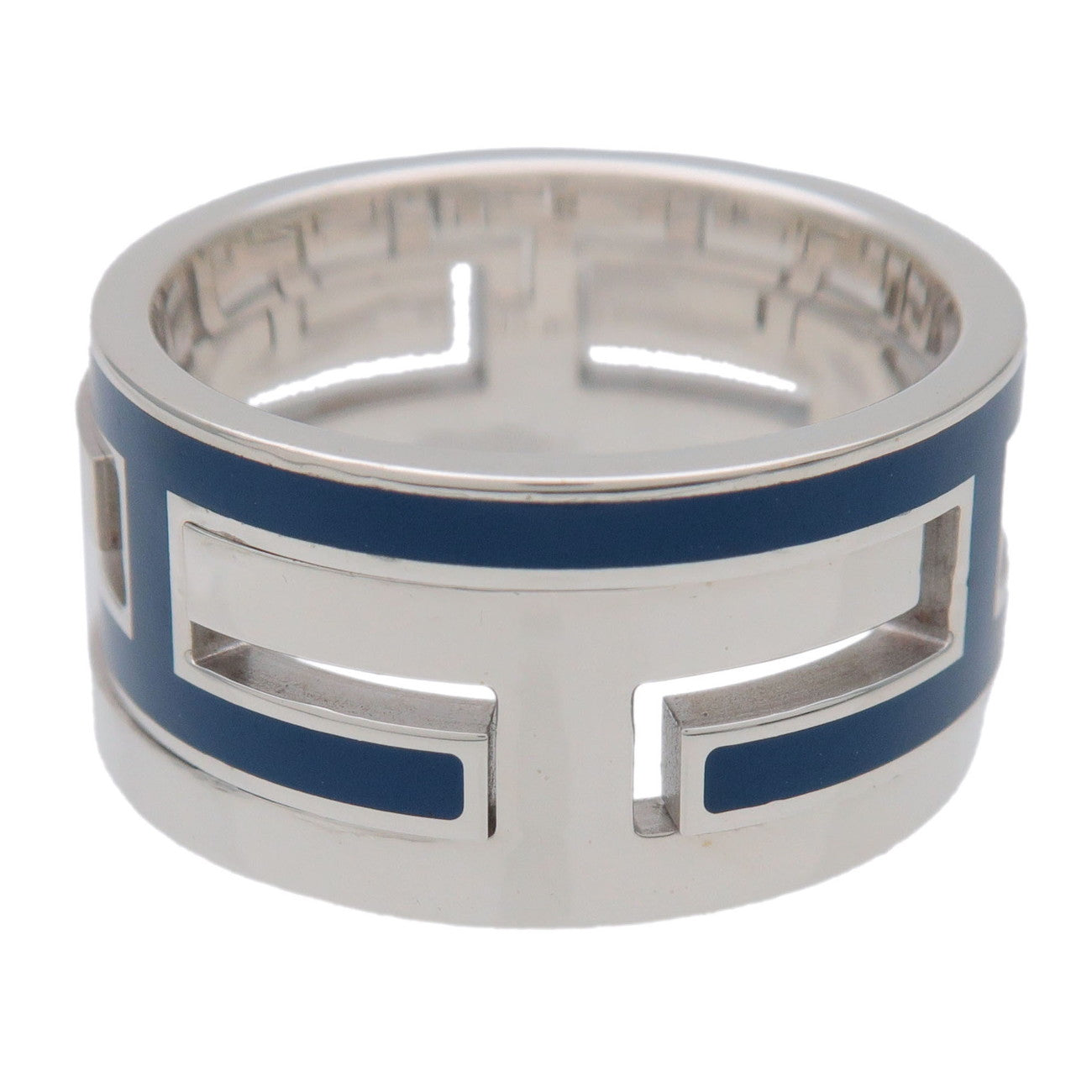 HERMES Move H Ring SV925 Silver Navy #50 US5.25 EU50