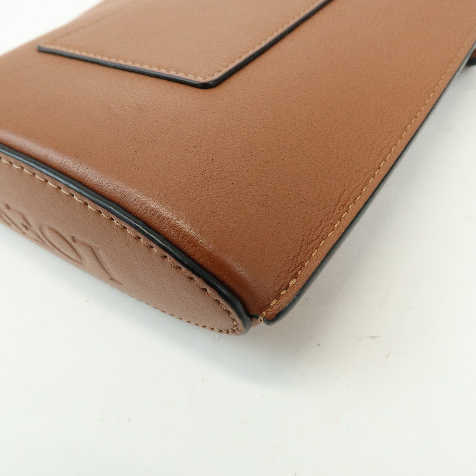 LOEWE Anagram Leather Dice Pocket Shoulder Bag Crossbody Bag Brown