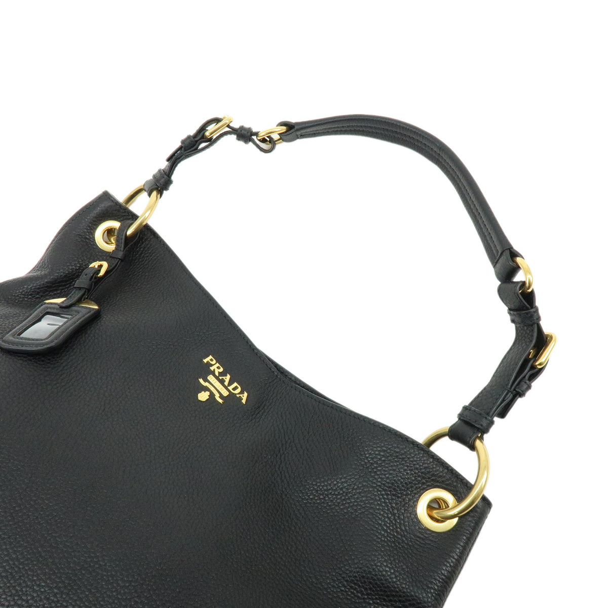 PRADA Logo Leather Shoulder Bag Hand Bag Tote Bag Black