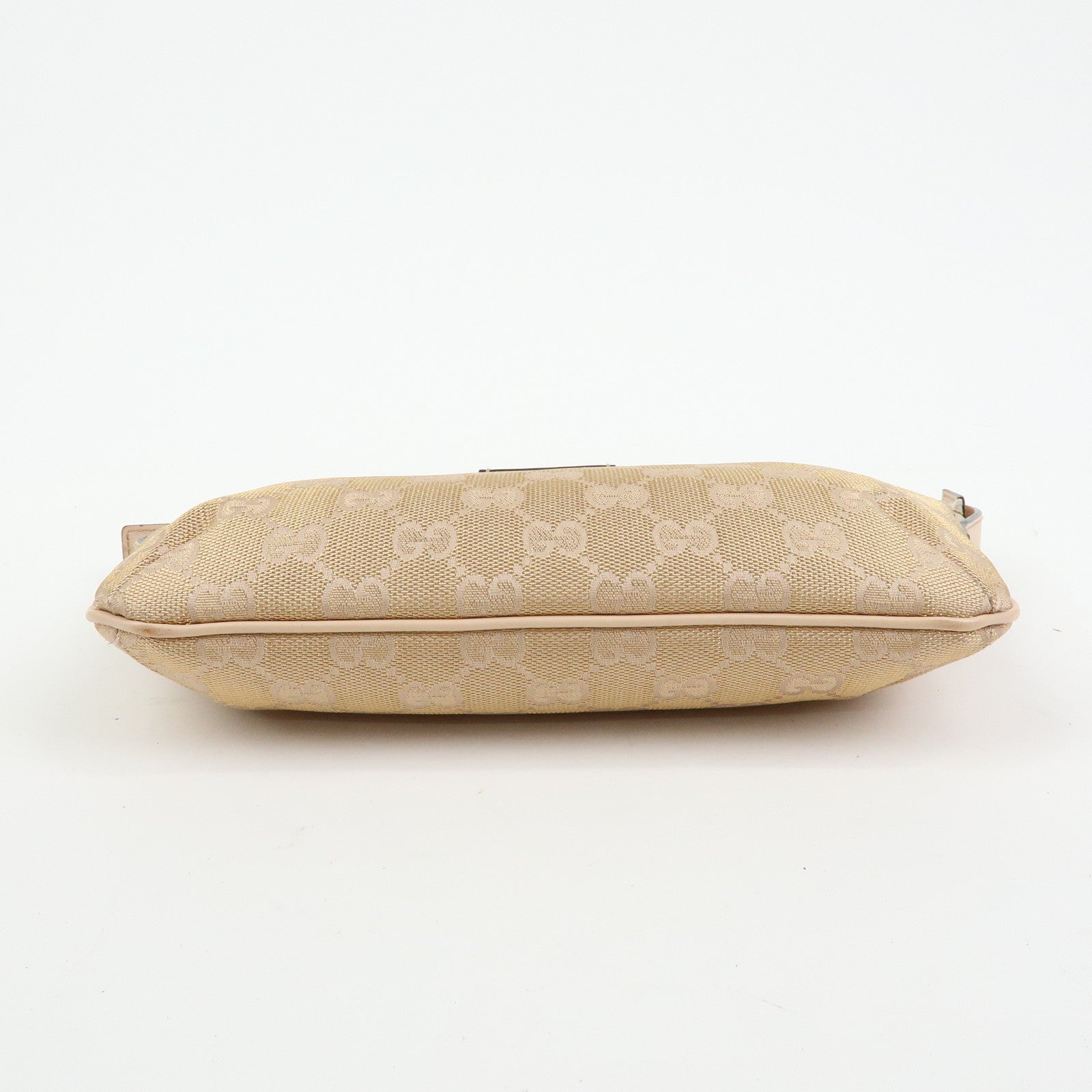 GUCCI GG Canvas Leather Hand Bag Pouch Beige Pink 190393