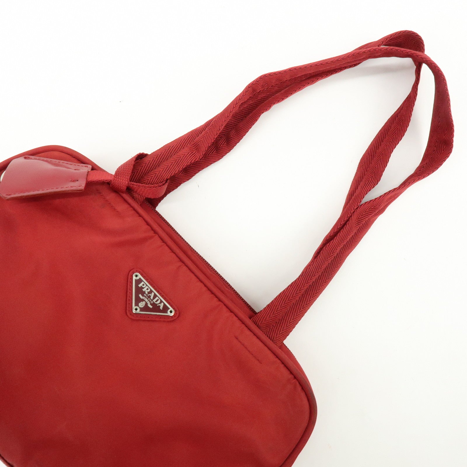 PRADA Triangle Logo Nylon Tote Bag Shoulder Bag Dial Lock Red