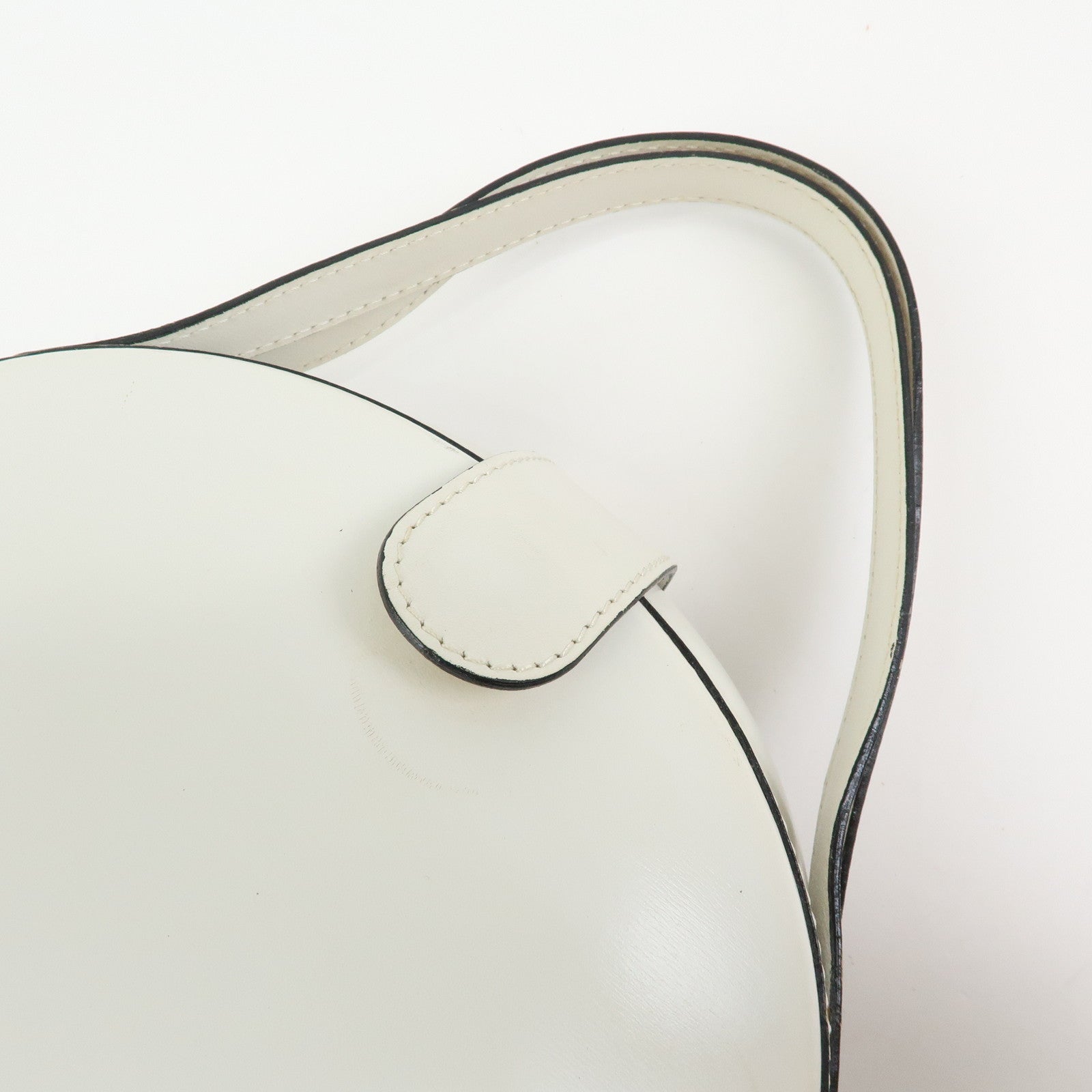 Loewe Logo Round Leather Hand Bag White
