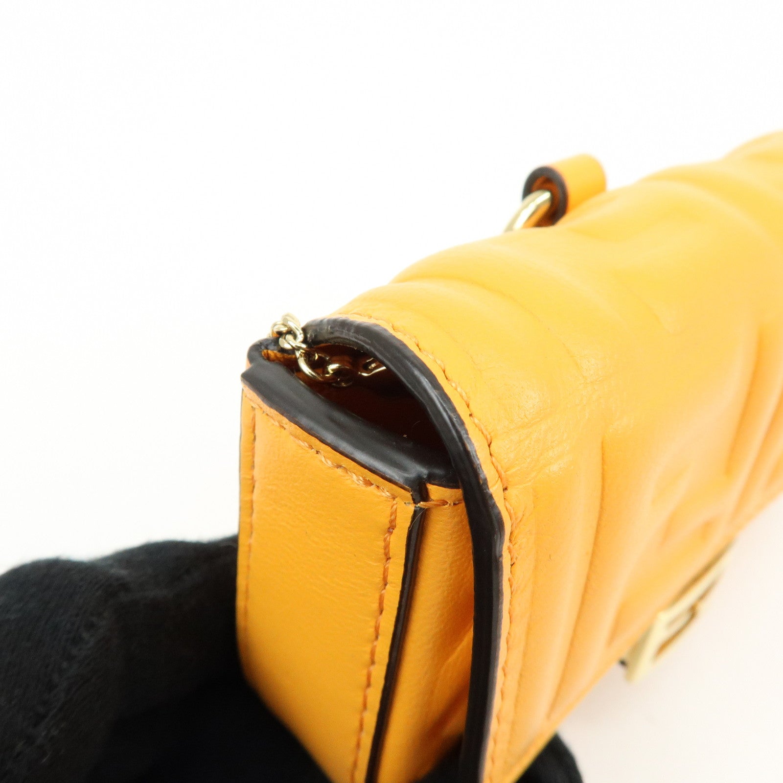 FENDI Nappa Leather Nano Baguette Charm Shoulder Bag Orange 7AR844