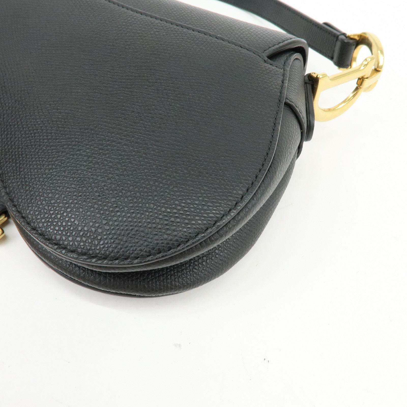 Christian Dior CD Logo Saddle Bag Leather Hand Bag Black