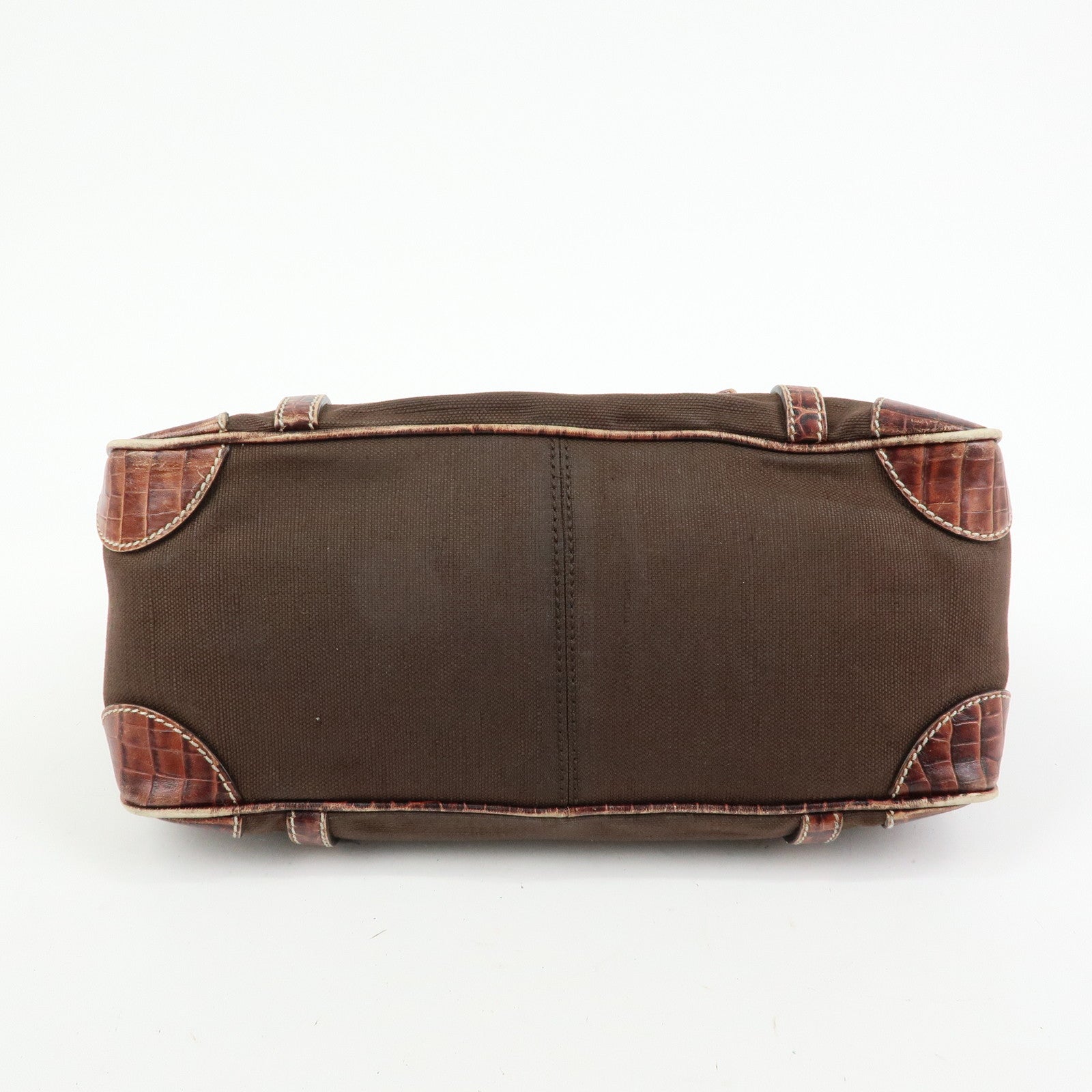 CELINE Boogie Bag Canvas Embossed Leather Hand Bag Tote Bag Brown