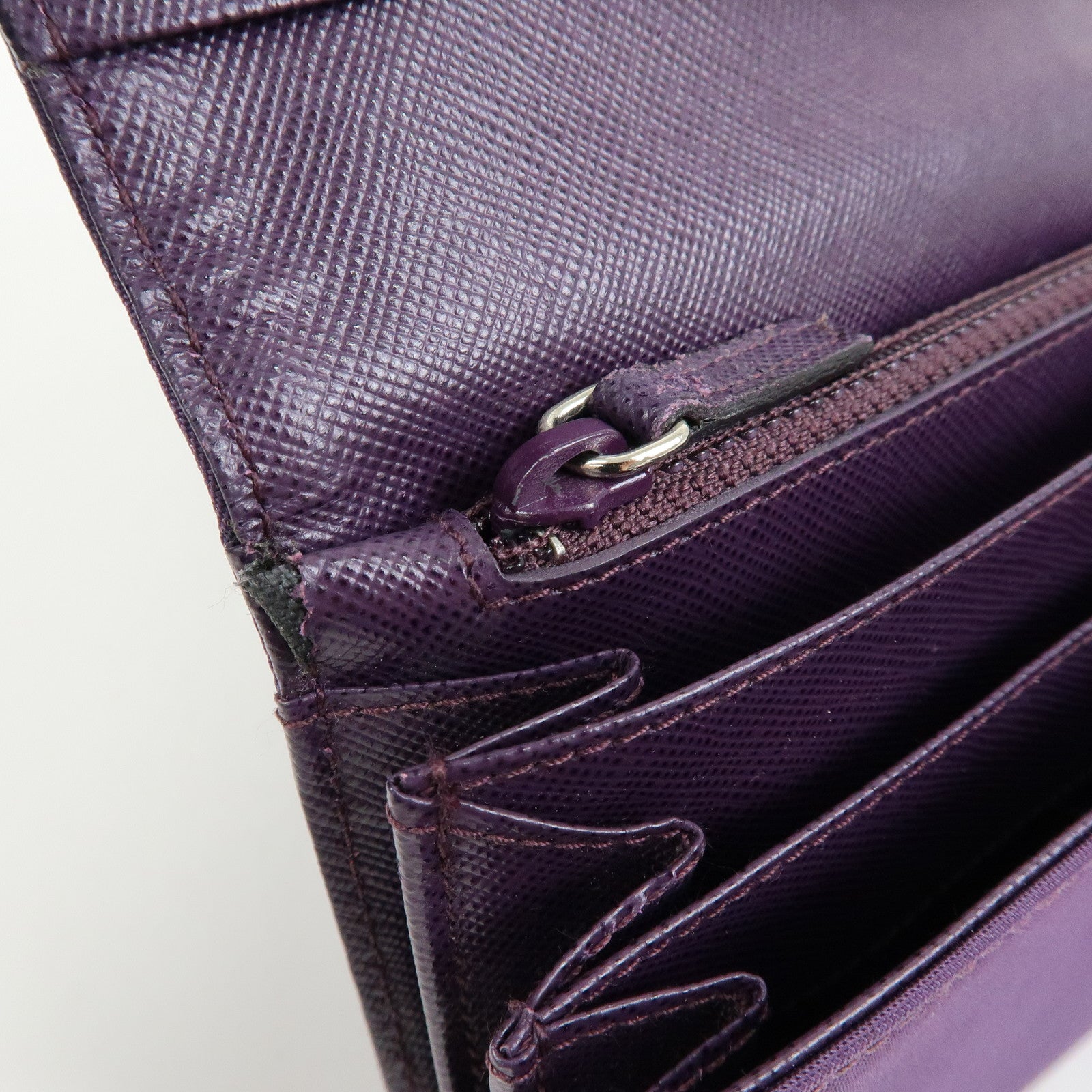 PRADA Triangle Logo Nylon Saffiano Leather Long Wallet Purple M608