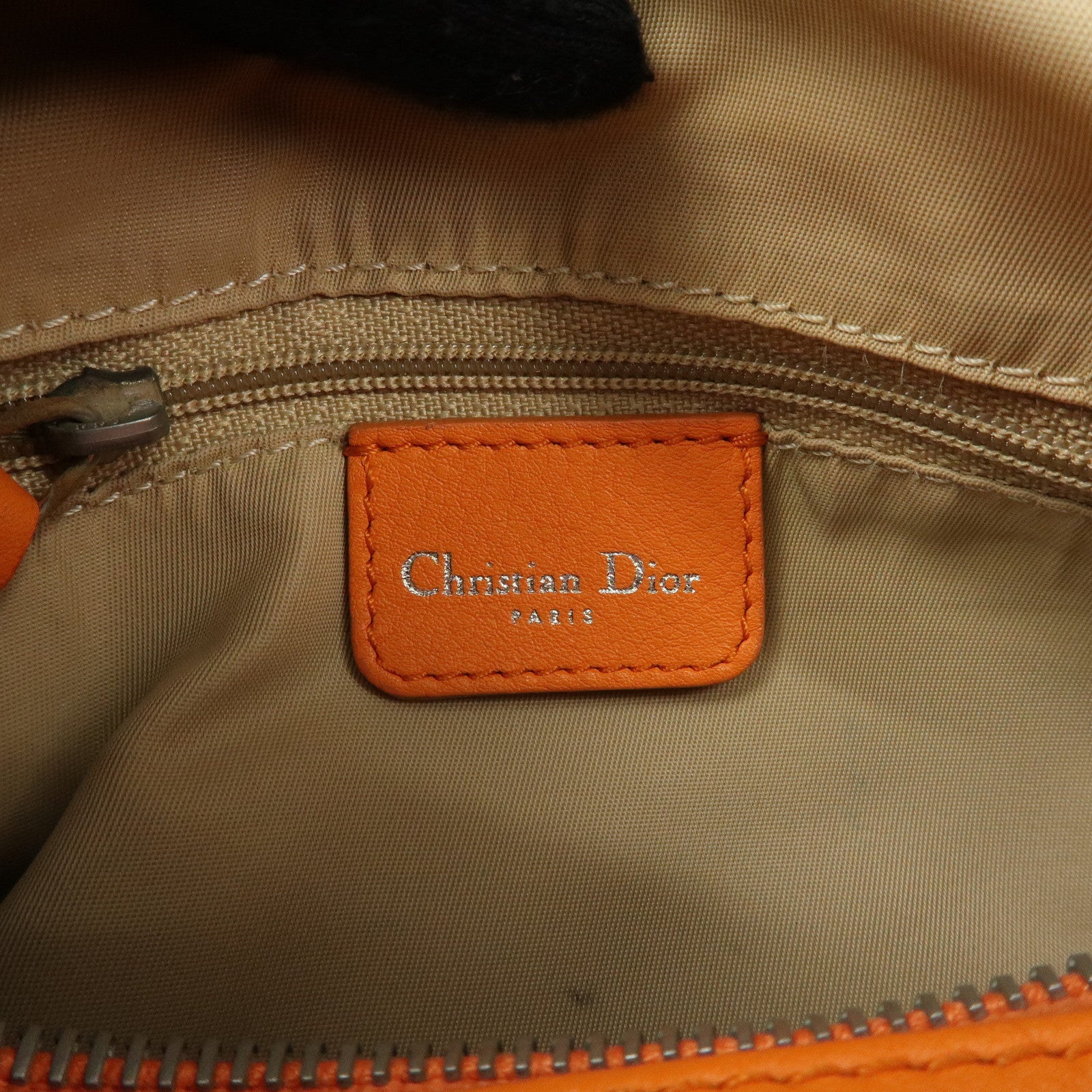 Christian Dior Trotter Jacquard Canvas Leather Hand Bag Beige Orange