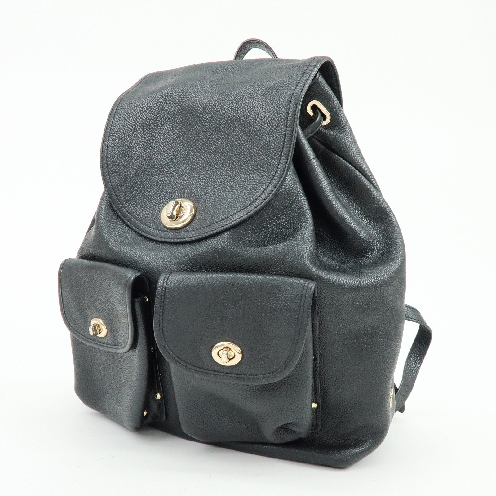 COACH Logo Leather Turn Lock Backpack Rucksack Black