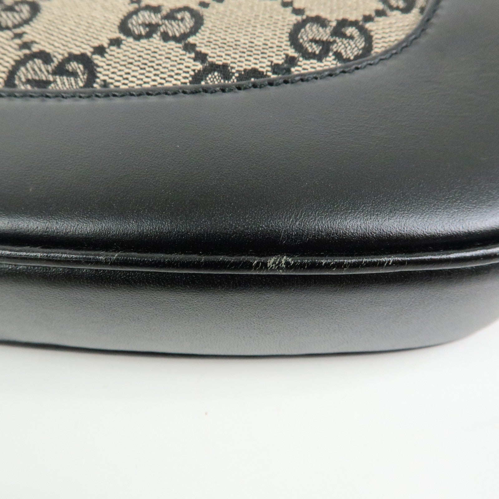 GUCCI Jackie GG Canvas Leather Shoulder Bag Beige Black 0013306