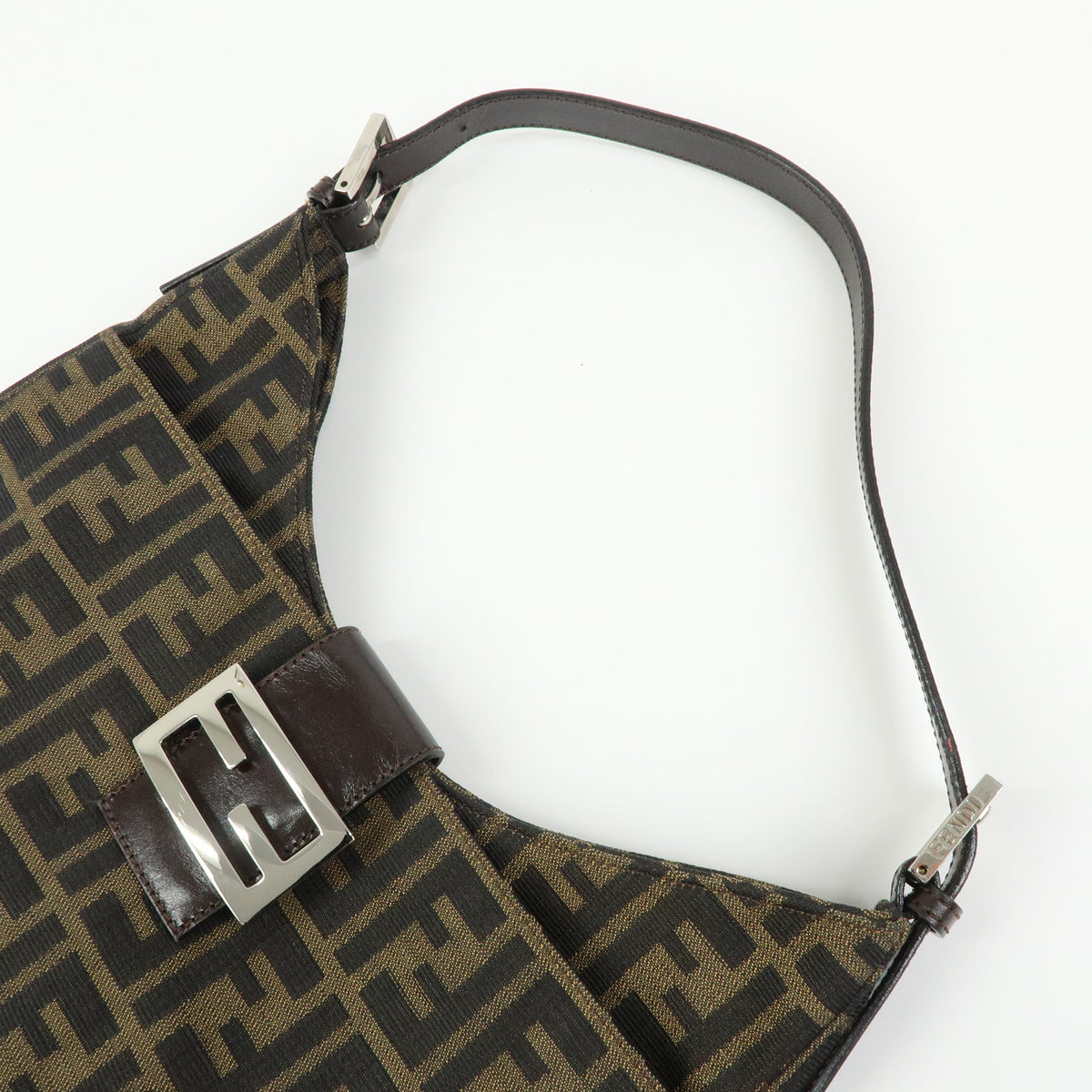 FENDI Zucca Canvas Leather Shoulder Bag Hand Bag Black Brown 26569