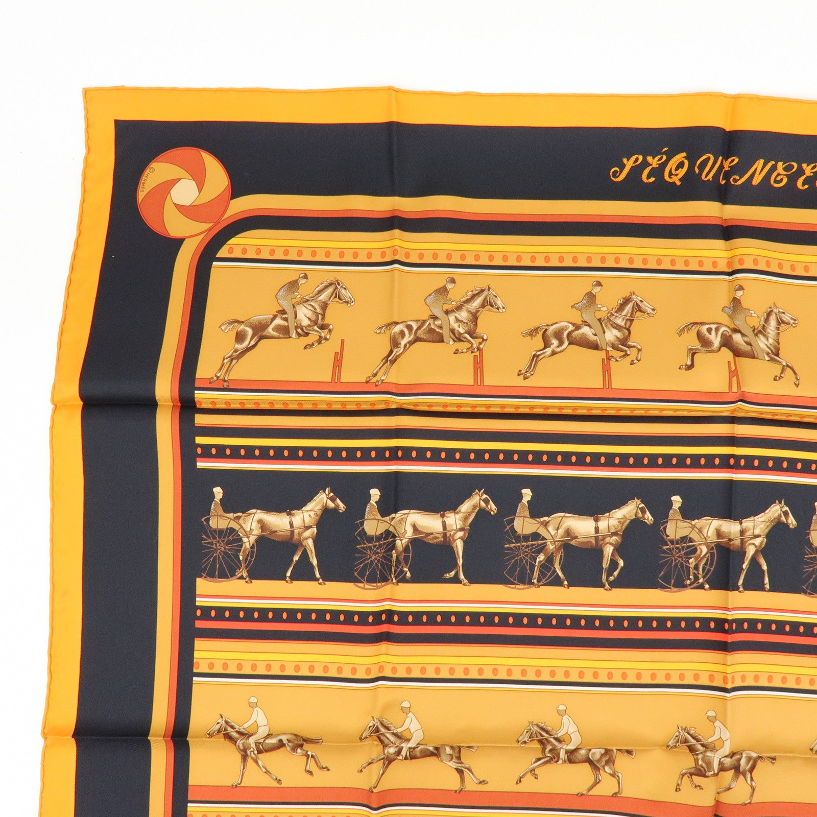 HERMES Carre 90 Silk 100% Scarf SEQUENCES Orange Black