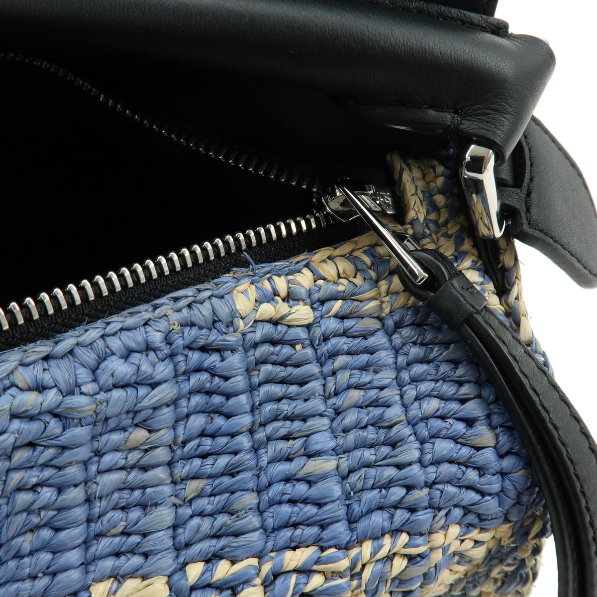 LOEWE Puzzle Bag Small Paulas Ibiza Raffia Leather 2Way Hand Bag Blue