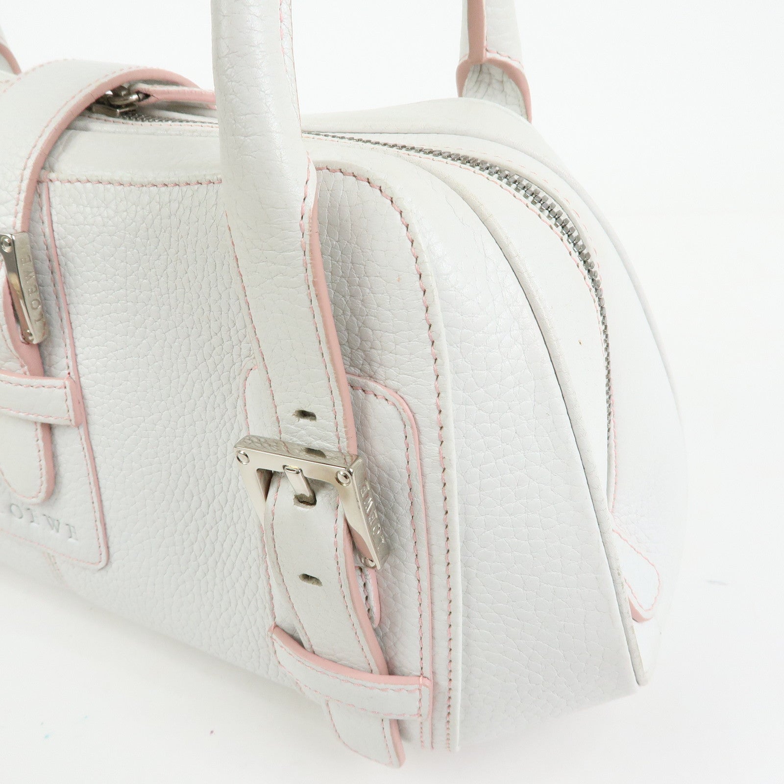 LOEWE Senda Leather Boston Bag Hand Bag White