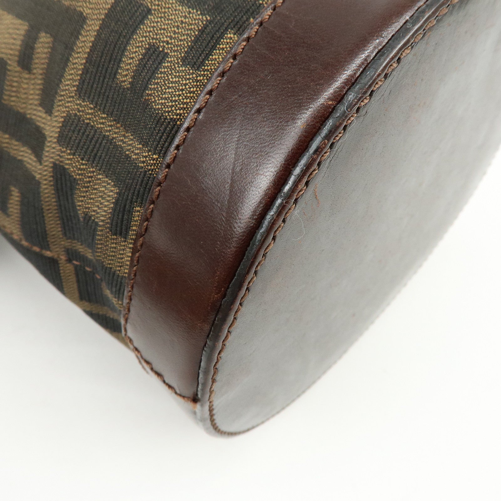 FENDI Zucca Canvas Leather Hand Bag Bucket Bag Brown 16325