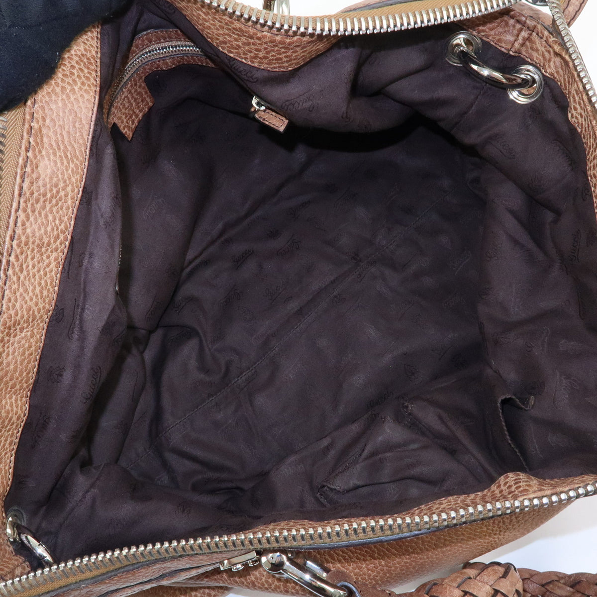 GUCCI Bamboo Embossed Leather Boston Bag Hand Bag Brown 232959