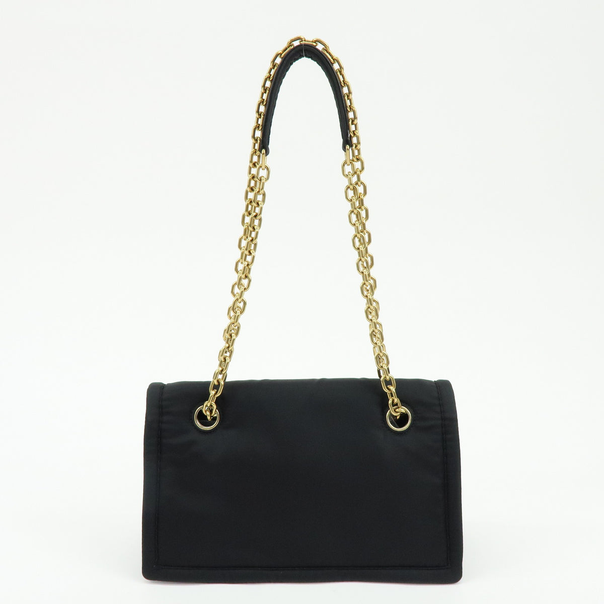 PRADA Triangle Logo Nylon Leather Chain Shoulder Bag Black 1BD199