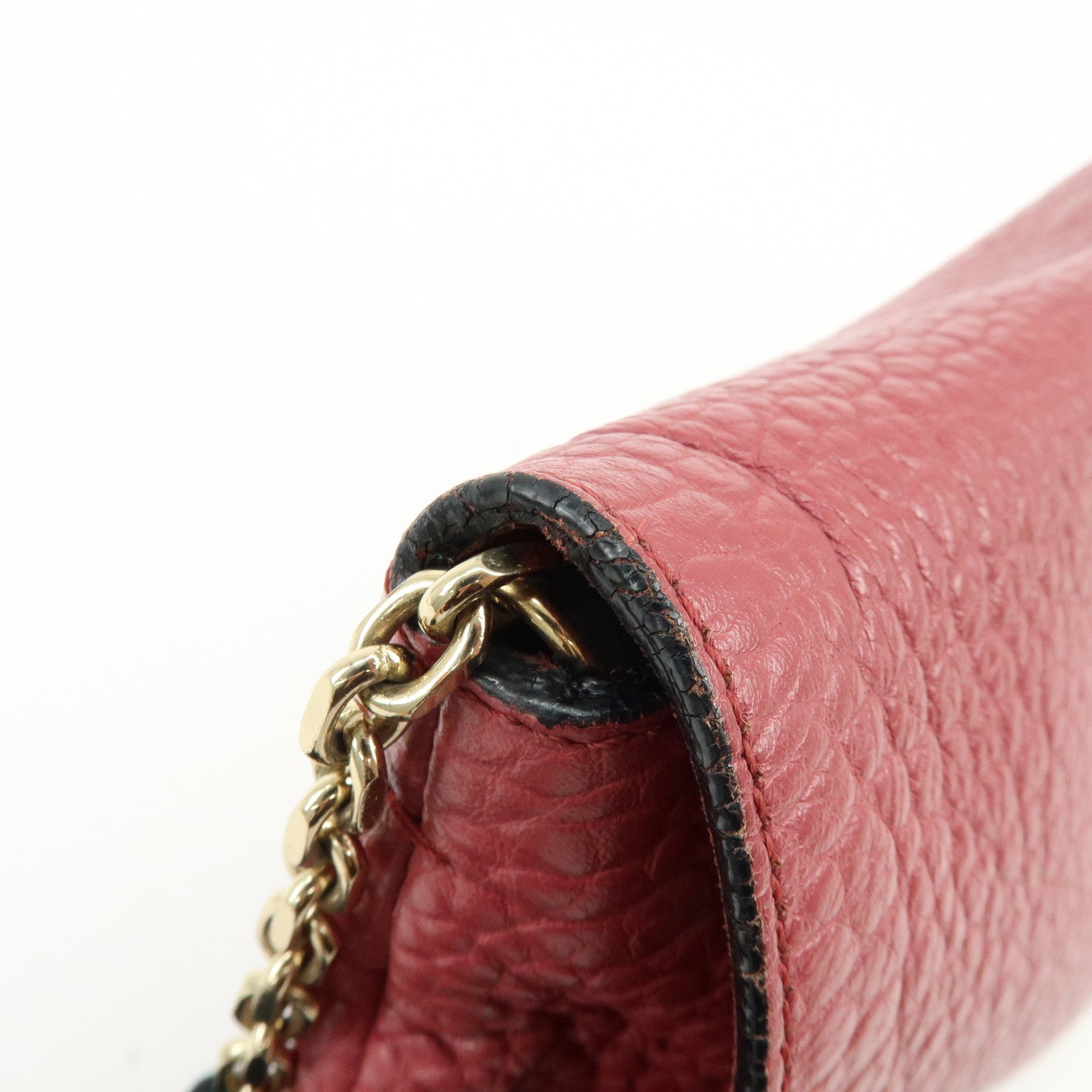 BURBERRY Leather Chain Shoulder Bag Clutch Bag Pink
