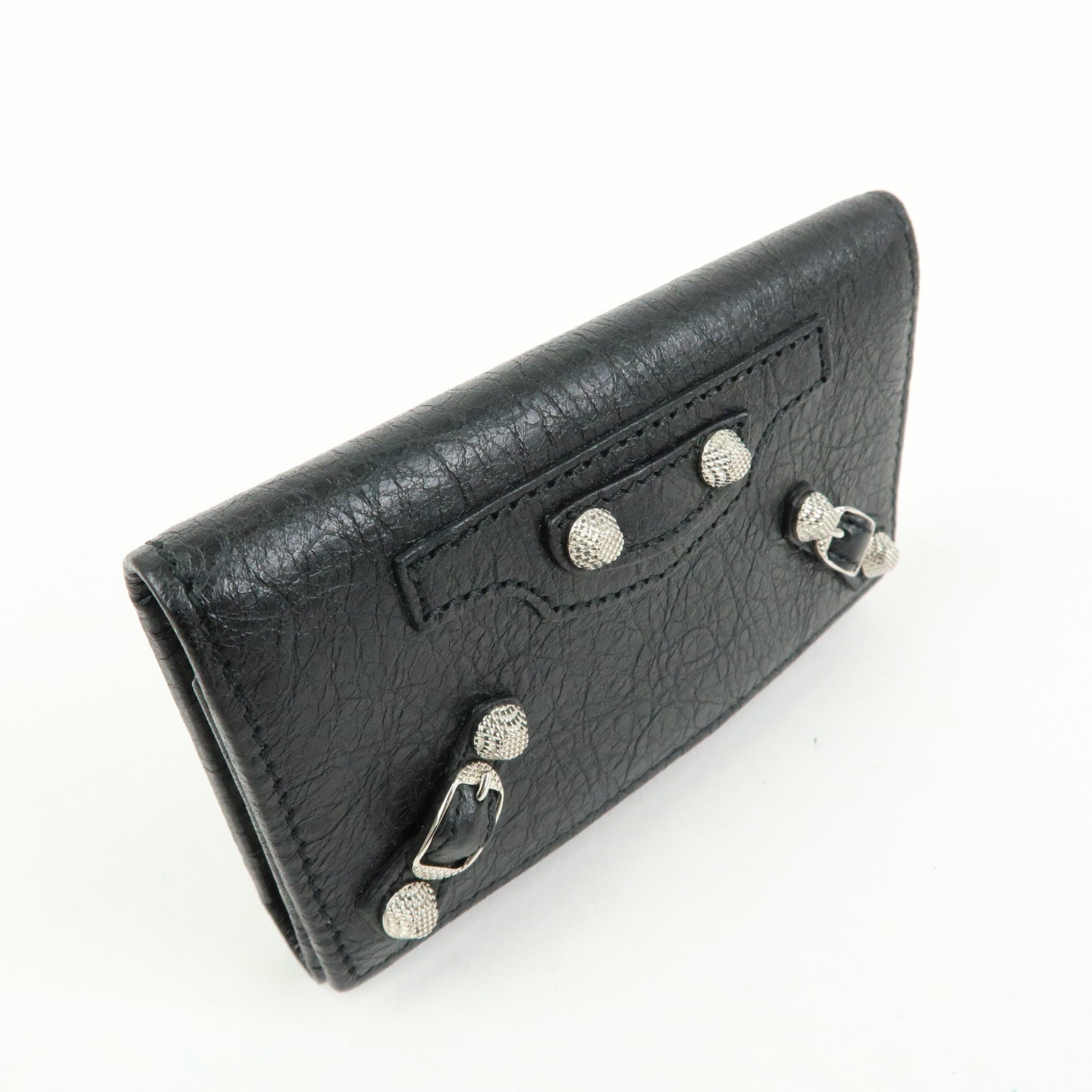 BALENCIAGA Leather Giant Osaka 6 Ring Key Case Key Holder Black 285377