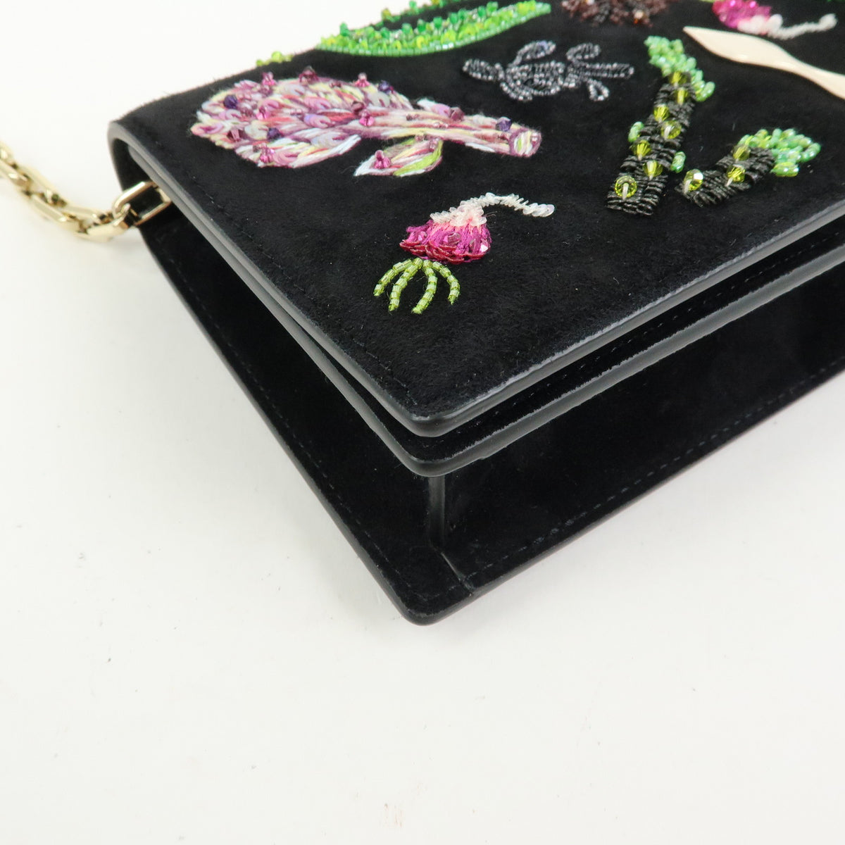 Christian Louboutin Suede Bettina Chain Shoulder Bag Black Green Purple