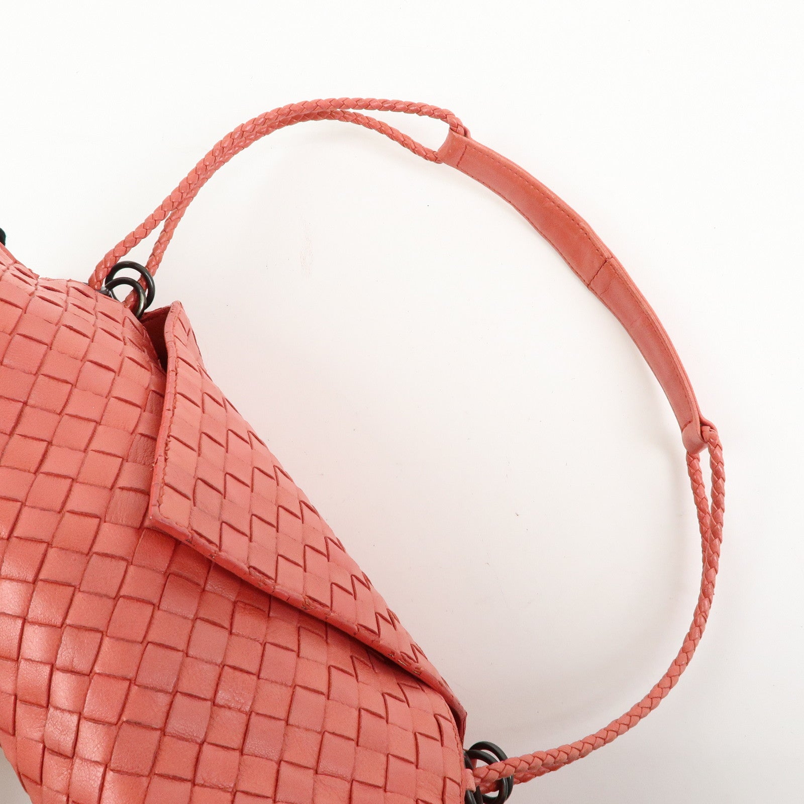BOTTEGA VENETA Intracciato Leather Shoulder Bag  Hand Bag Coral V0016