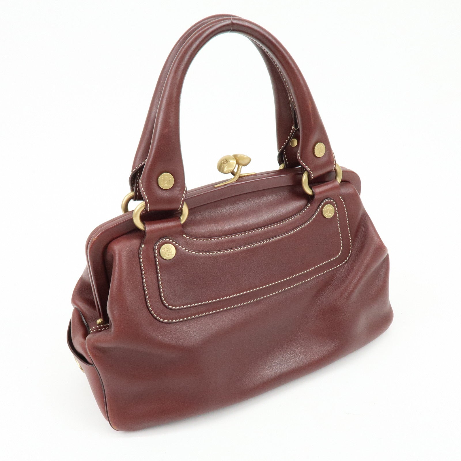 CELINE Boogie Bag Leather Kiss Lock Hand Bag Bordeaux