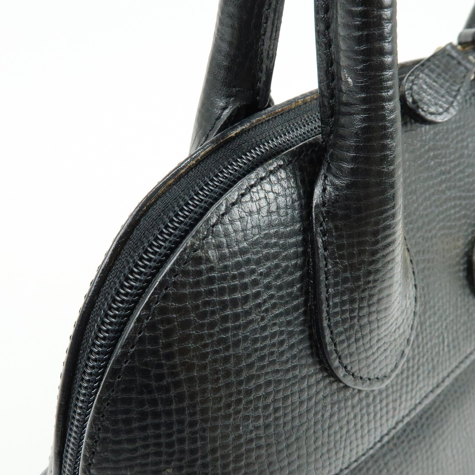 BURBERRY Embossed Leather Hand Bag Boston Bag Black