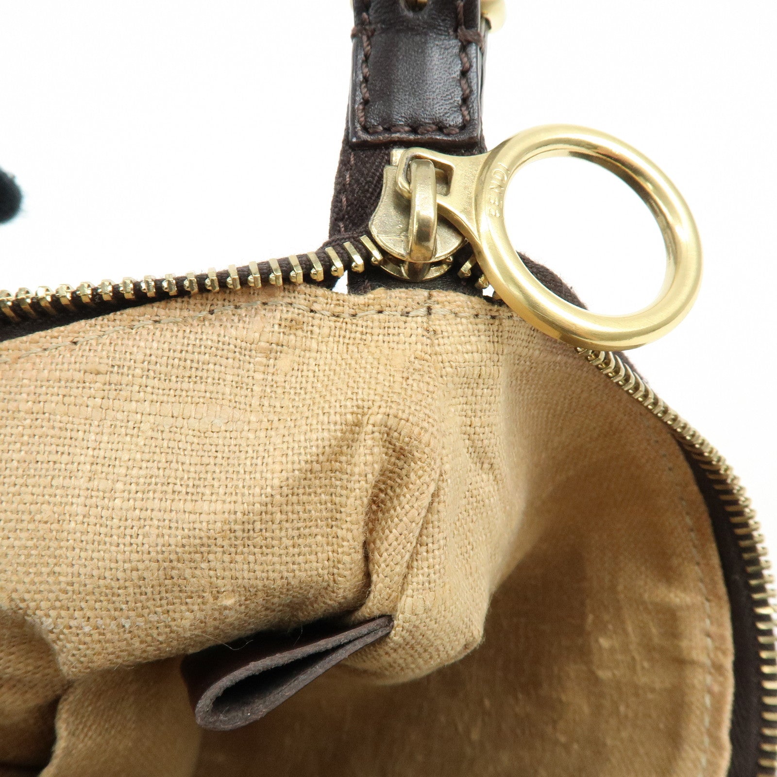 FENDI Zucca Canvas Leather Shoulder Bag Crossbody Bag Brown 8BR248