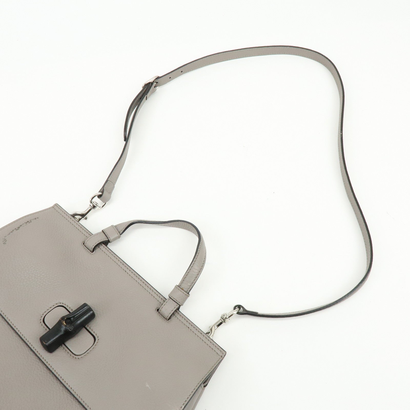 GUCCI Bamboo Leather 2WAY Bag Shoulder Bag Grey 392013