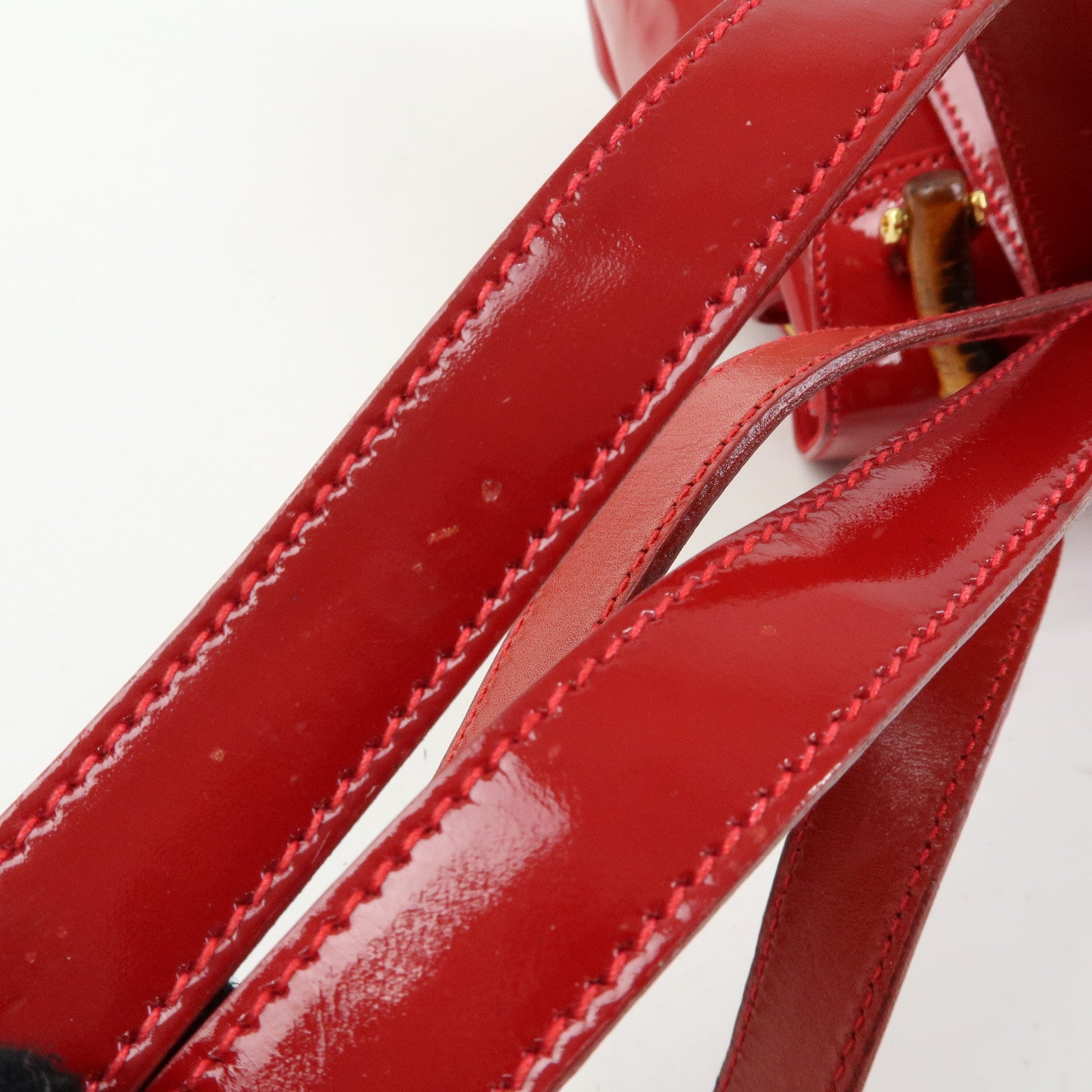 GUCCI Bamboo Patent Leather Backpack Rucksack Red 003・1705・0030
