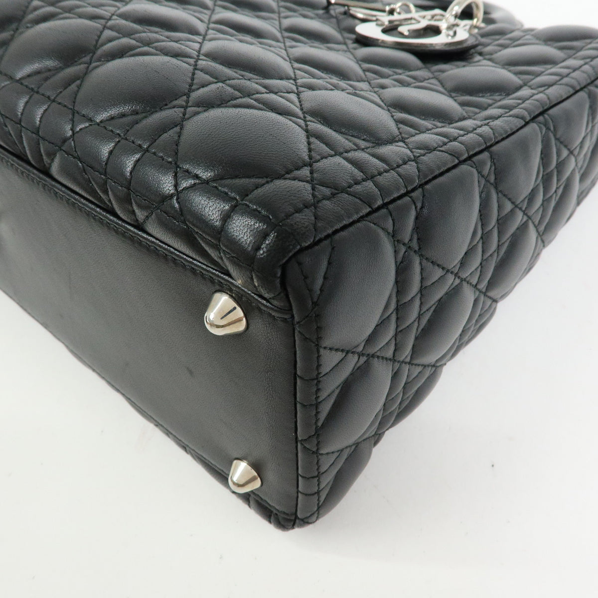 Christian Dior Lady Dior Cannage Lamb Skin Hand Bag Black