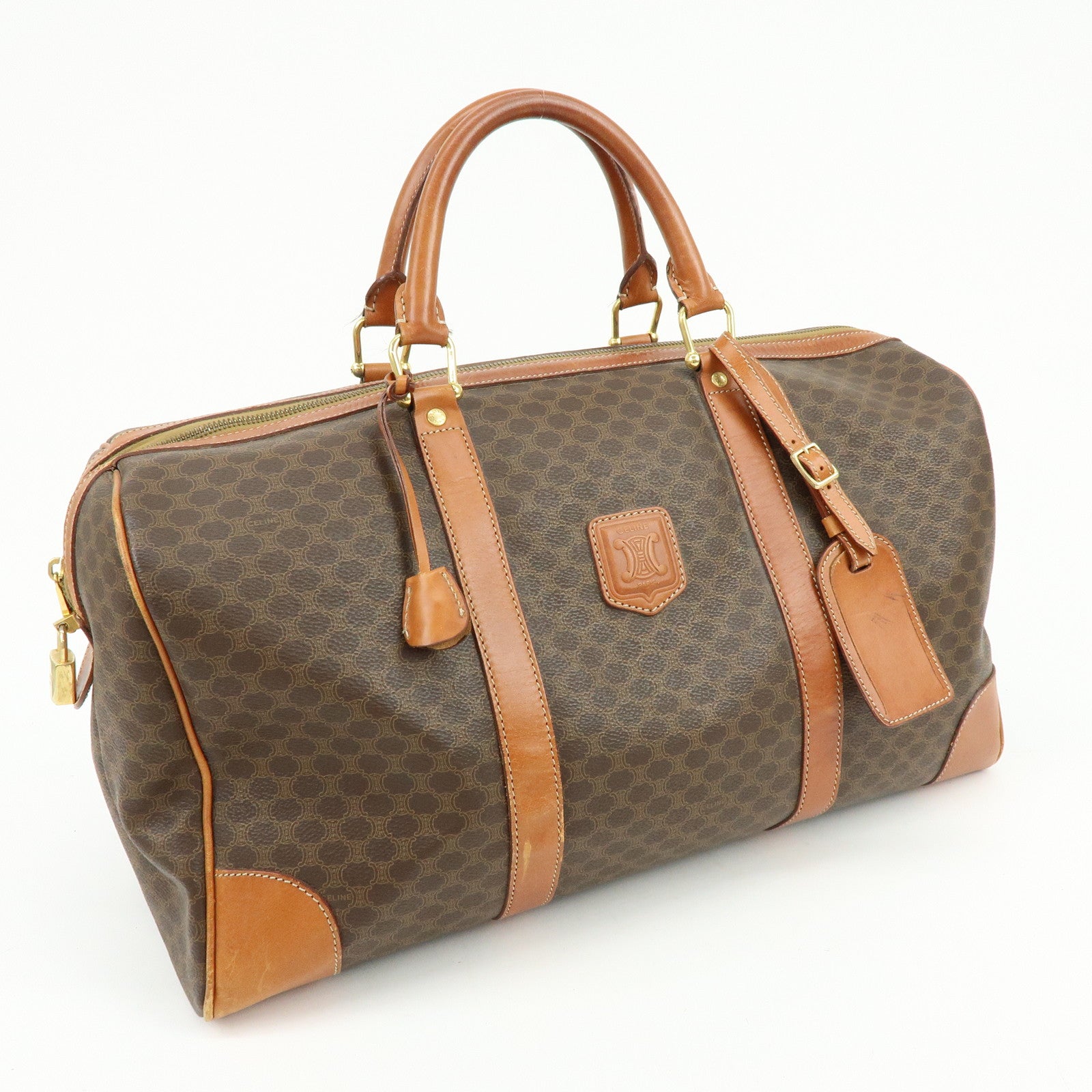 CELINE Macadam PVC Leather Boston Bag Hand Bag Brown