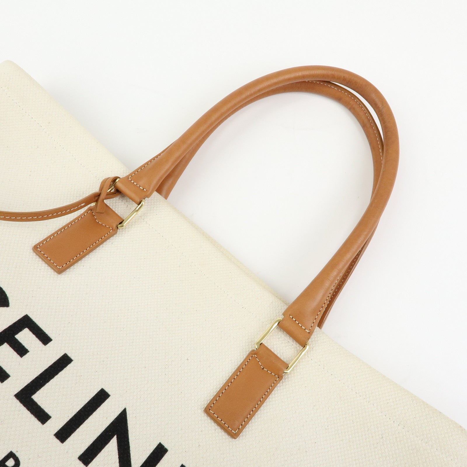Celine Horizontal Cabas Canvas Leather Tote Bag Natural