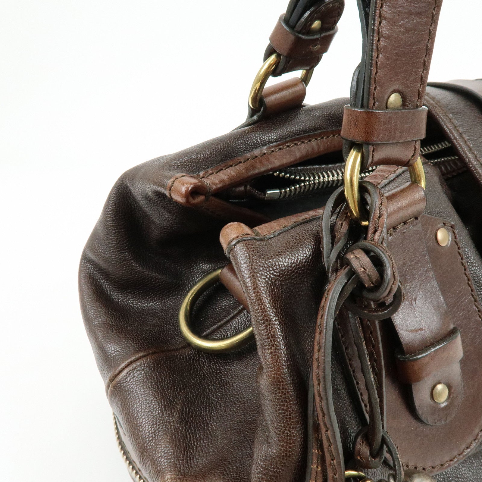 Chloe Kerala Leather Hand Bag Satchel Bag Brown Gold