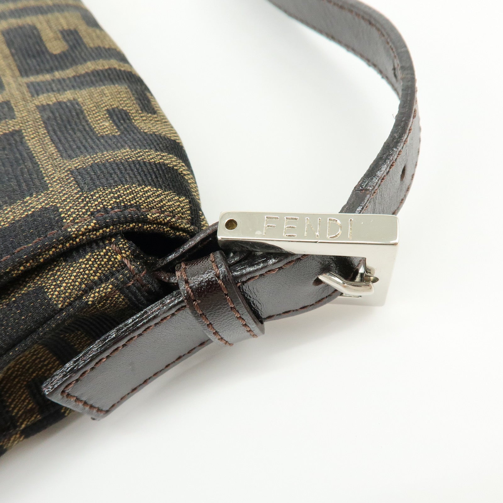 FENDI Mamma Baguette Canvas Leather Shoulder Bag Hand Bag Brown 26424