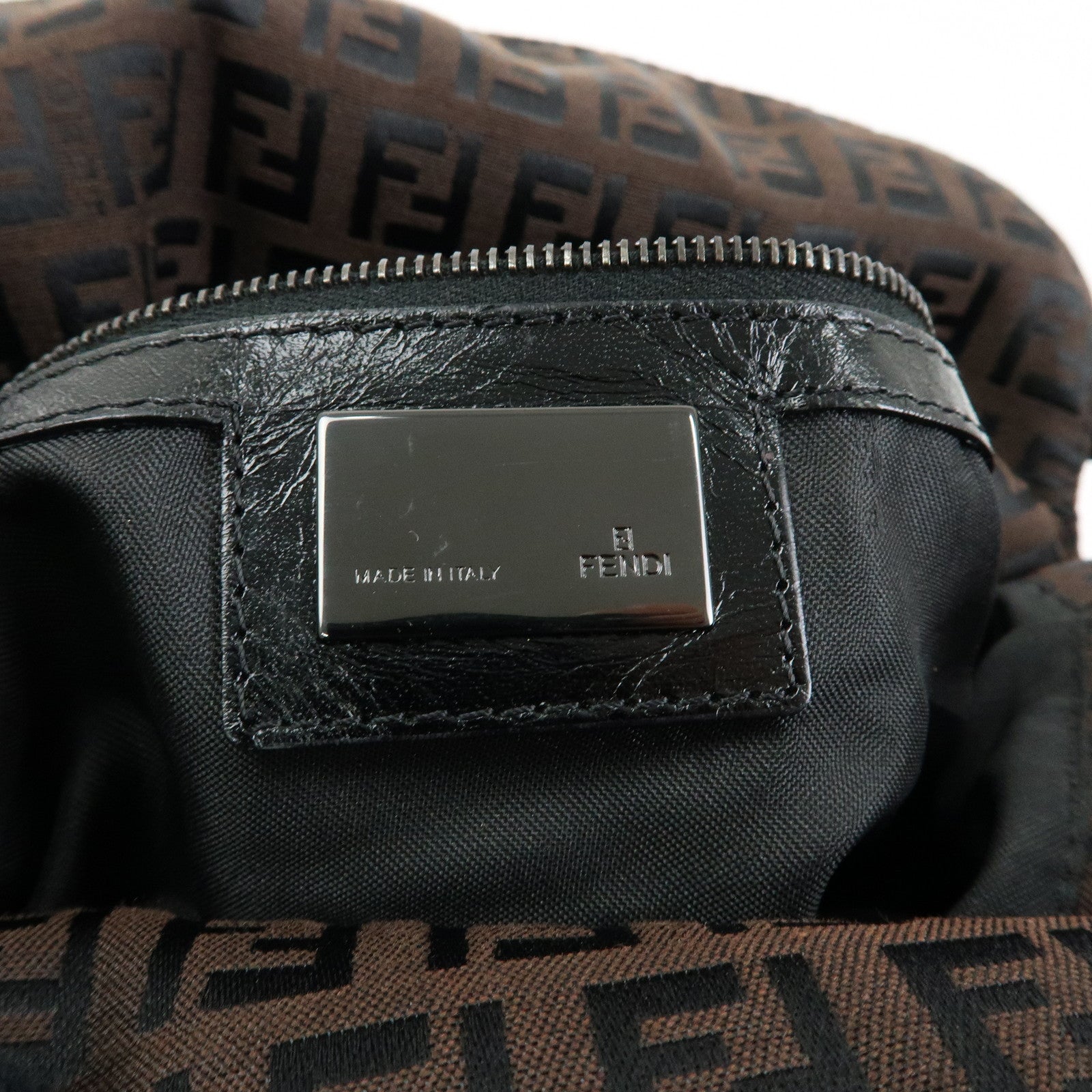 FENDI Zucchino Canvas Leather Shoulder Bag Hand Bag Brown Black 8BN003